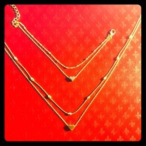 2 Pc Necklace & 2 Pc Anklet Gold Heart